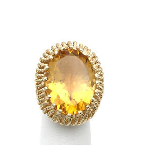 Vintage 14K Yellow Gold Women's Heart Ring With Large Citrine Stone Size 5